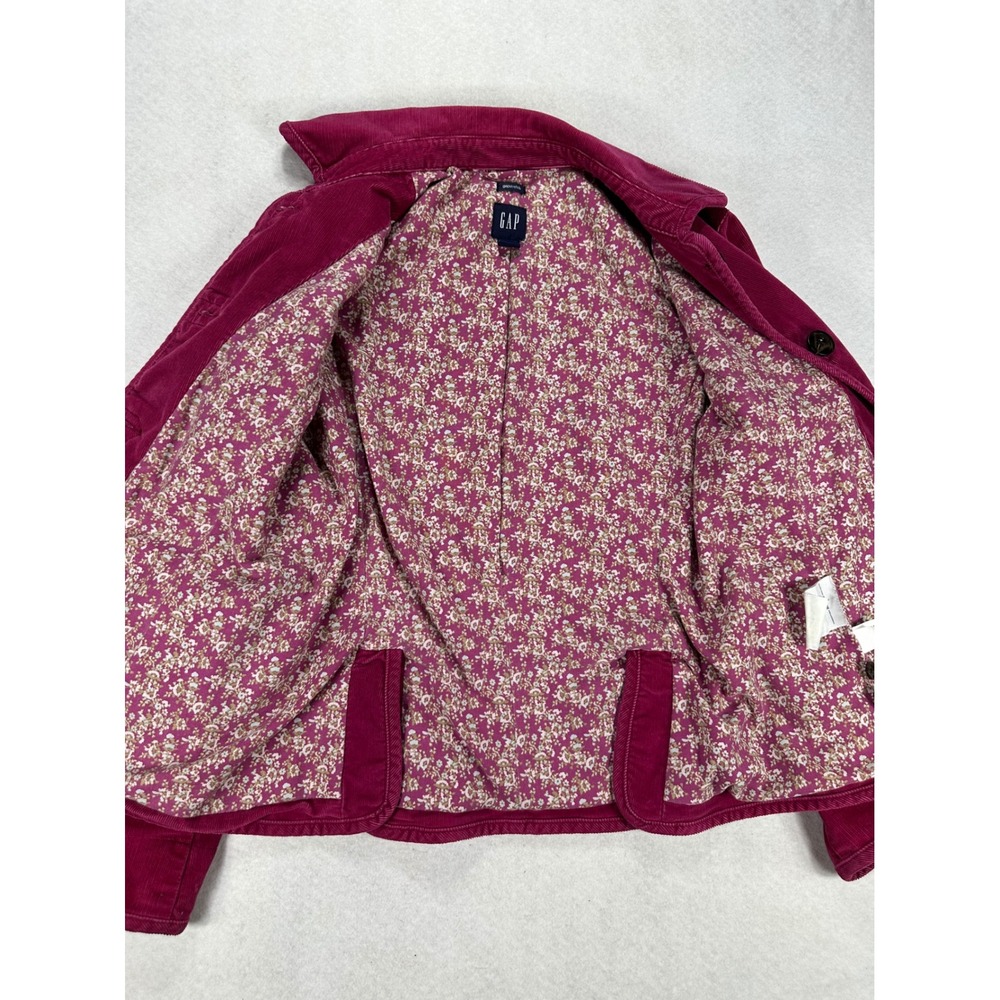 Gap Magenta Pink Corduroy Blazer Jacket Floral Lining Elbow Patches Womens 10 - Picture 5 of 8